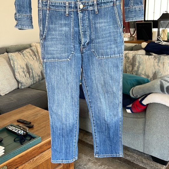 CURRENT/ELLIOTT Denim Jean Jumpsuit Cropped Coverall One Piece - Picture 5 of 11